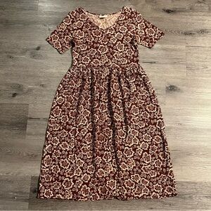 Vintage 90s Y2K Banana Republic Maroon Floral Midi Dress XS Grunge Cottagecore